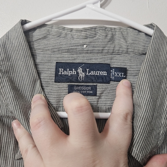 Polo by Ralph Lauren Men's Gray striped button down shirt! - Picture 3 of 6